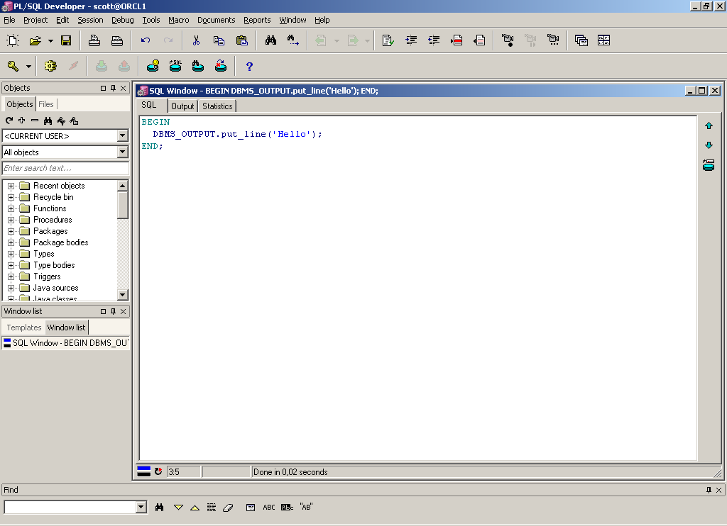 Hello World on PL/SQL